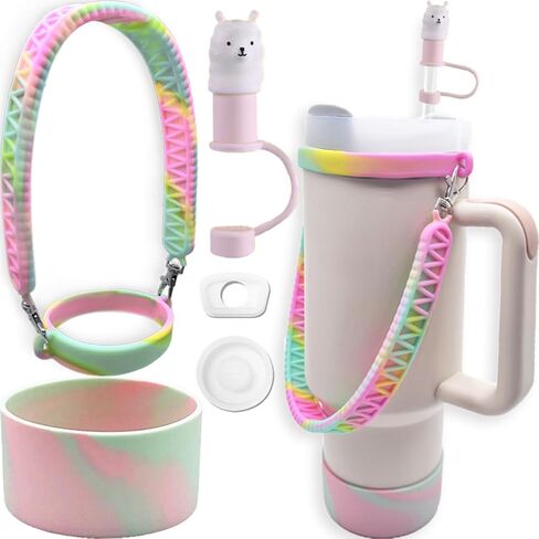 Stanley Cup Accessories Set Including Stanley boot, Water bottle holder with strap, Stanley spill stopper and Straw cover cap for stanley accessories 40 oz & 30oz tumbler(Set:1+1+1+1pcs) in Kuwait