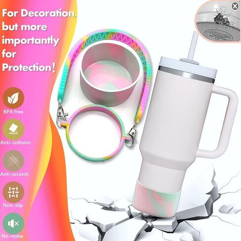 Stanley Cup Accessories Set Including Stanley boot, Water bottle holder with strap, Stanley spill stopper and Straw cover cap for stanley accessories 40 oz & 30oz tumbler(Set:1+1+1+1pcs) in Kuwait