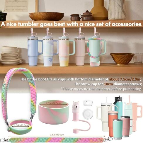 Stanley Cup Accessories Set Including Stanley boot, Water bottle holder with strap, Stanley spill stopper and Straw cover cap for stanley accessories 40 oz & 30oz tumbler(Set:1+1+1+1pcs) in Kuwait