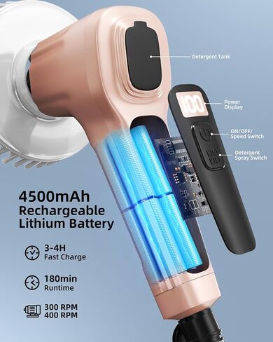 Electric Spin Scrubber, IP68 Professional Waterproof Spin Scrubber, 5400mAh Battery Power Spin Scrubber, 51 inch Cordless Household Cleaning Brush with Automatic Water Spray (Black) in Saudi Arabia