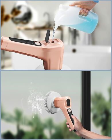 Electric Spin Scrubber, IP68 Professional Waterproof Spin Scrubber, 5400mAh Battery Power Spin Scrubber, 51 inch Cordless Household Cleaning Brush with Automatic Water Spray (Black) in Saudi Arabia