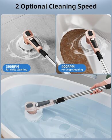 Electric Spin Scrubber, IP68 Professional Waterproof Spin Scrubber, 5400mAh Battery Power Spin Scrubber, 51 inch Cordless Household Cleaning Brush with Automatic Water Spray (Black) in Saudi Arabia