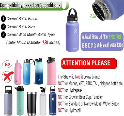 Straw Lid fit for Hydro Flask 2.28 inch diameter Wide Mouth Water Bottle,Convenient Flip Spout,Flexible Handle Leak Proof Cap,Top Sports lids Accessories Compatible with Hydroflask 18,32,40oz (Black) in Saudi Arabia