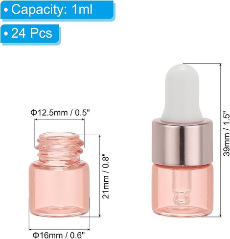 PATIKIL 10ml Glass Dropper Bottle, 24Pcs Leakproof Eye Dropper Essential Oils Sample Liquid Perfume Container for Storage Home Travel, Pink in Saudi Arabia