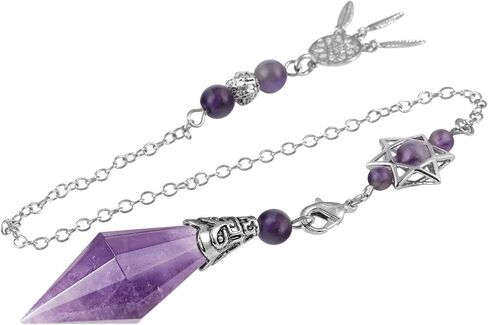 rockcloud Natural Amethyst Crystal Stone Healing Reiki Pendulum 12 Facet Crystal Point Pendant with Dream Catcher Hexagram Charm Wicca for Dowsing Divination Balancing in Saudi Arabia
