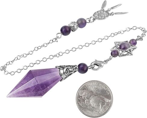 rockcloud Natural Amethyst Crystal Stone Healing Reiki Pendulum 12 Facet Crystal Point Pendant with Dream Catcher Hexagram Charm Wicca for Dowsing Divination Balancing in Saudi Arabia