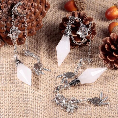 rockcloud Natural Amethyst Crystal Stone Healing Reiki Pendulum 12 Facet Crystal Point Pendant with Dream Catcher Hexagram Charm Wicca for Dowsing Divination Balancing in Saudi Arabia