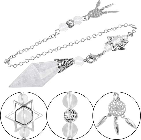 rockcloud Natural Amethyst Crystal Stone Healing Reiki Pendulum 12 Facet Crystal Point Pendant with Dream Catcher Hexagram Charm Wicca for Dowsing Divination Balancing in Saudi Arabia