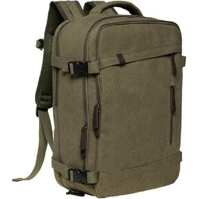 KAUKKO Thick Canvas Travel Backpack, Flight Approved Carry On Backpack with Shoe Pouch and 15.6 inch Laptop Compartment, 40L Luggage Casual Daypack Weekender Bag 10-ARMYGREEN in Kuwait