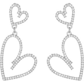 Mlouye Silver Tone Irregular Heart Rhinestone Crystal Dangle Drop Earrings for Women Girls