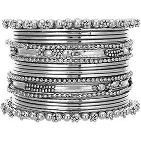 I Jewels Silver Oxidized Indian Wedding Bollywood Bangle Set For Women