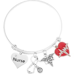 Nurse Bracelet Gifts for Women Female Nurses Set Nurses' Day Charms Caduceus Lpn Bracelet