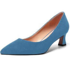ROSERWISH Womens Pointed Toe Formal Suede Slip On Fashion Work Spool Low Heel Pumps Shoes 2 Inch