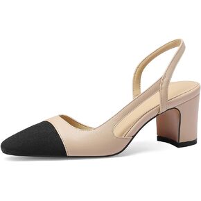 Womens Slingback Heels Closed Toe Ankle Strap Fashion Chunky Heeled Pumps Dress Shoes