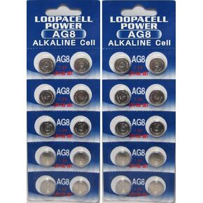 20 AG8 / LR55 / LR1120 Alkaline Button Cells, 1.5V, 10 Pieces per Card