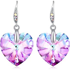Women Heart Crystals Earrings Drop Dangle Fish Hook Earrings for Girl Christmas Mothers Day Gifts for Her