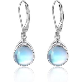 POPLYKE Moonstone/Turquoise/Larimar/Moss Agate/White Opal/Rose Quartz/Labradorite/Lapis Lazuli/Black Agate Earrings for Women Sterling Silver Round stone Leverback Earrings Dangle Earrings Jewelry Gifts