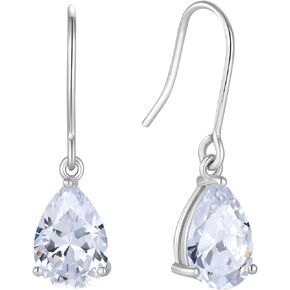 Raymard 925 Sterling Silver 7x10MM Teardrop Birthstone Earrings, Solitair Dangle Fish Hook Earrings for Women, Prom Jewelry Gifts