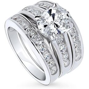 BERRICLE Sterling Silver Solitaire Wedding Engagement Rings 2.5 Carat Oval Cut Cubic Zirconia CZ Ring Set for Women, Rhodium Plated Size 4-10