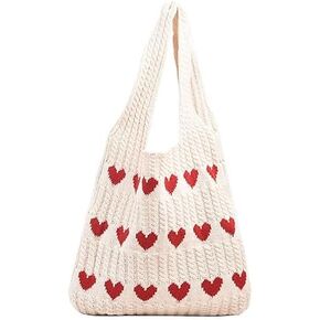 Women's Crochet Tote Bags Boho Tote Bags Heart-shaped Beach Handbags Knit Vacation Aesthetic Casual Love Hobo Bags in Kuwait
