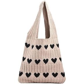 Women's Crochet Tote Bags Boho Tote Bags Heart-shaped Beach Handbags Knit Vacation Aesthetic Casual Love Hobo Bags