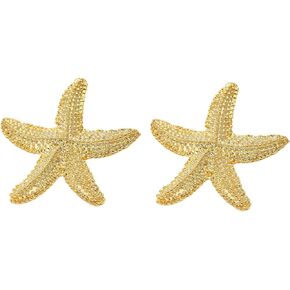 Starfish Earrings Gold Starfish Stud Earring for Women Girls Boho Exaggerated Star Drop Earrings Vintage Seashell Earrings Summer Beach Ocean Halloween Mardi Gras Carnival Jewelry Gifts