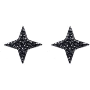 Black Star CZ S925 Sterling Silver Minimalist Tiny Stud Earrings for Women Teen Girls Sensitive Ear Cartilage Sencond Hole Fashion Unique Hypoallergenic Jewelry Gifts for Birthday Christmas
