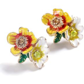 TIANBANGSHI 925 Silver Needle Enamels CZ Crystal Daisy Flower Stud Earrings Charm Sunflower and Red Poppy Flower Stud Earrings for Women Girls Jewelry Gifts