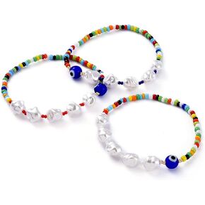 Colorful Fruit Beaded Stretch Stack Bracelet Set Pearl Heishi Multiple Multicolour Rainbow Heishi Y2K Aesthetic For Women Girl Polymer Clay Handmade Summer Beach Jewelry
