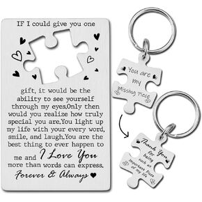 YODOCAMP Funny Valentines Day Husband Wallet Card Gifts from Wife Anniversary Love Note Metal Insert Set with Puzzle Piece Keychain for Him Her Boyfriend Long Distance Wedding Idea PTK08