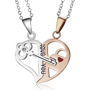 DIOWUS Matching Necklace For Couples Heart Puzzle Pendant Couples Necklace For Him Her Romantic Valentine's Day Birthday Anniversary Jewelry Gift For Boyfriend Girlfriend Husband Wife