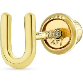للجنسين ABC الحد الأدنى الأصفر الحقيقي 14K الذهب كتلة رأس المال الحروف الأبجدية الأولي الغضروف شحمة الأذن ثقب 1 قطعة مسمار القرط المسمار الخلفي للنساء في سن المراهقة الرجال
