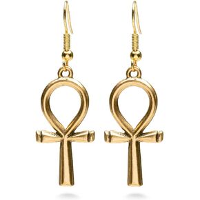 Egyptian Ankh Earrings - Antique Gold Finish