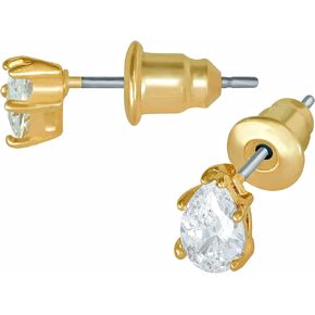 LIFETIME JEWELRY 5mm Cubic Zirconia Teardrop Stud Earrings 24k Real Gold Plated