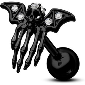 COCHARM 16g Black Bat Helix Earring Stud Halloween Bat Cartilage Piercing Bat Wing Cartilage Earrings 6mm Vampire Skeleton Hand Helix Jewelry for Women Man