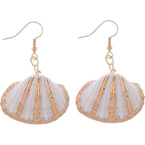 Alilang Golden Accent Marine Nautical Clam Conch Seashell Fish Mermaid Dangle Drop Earrings