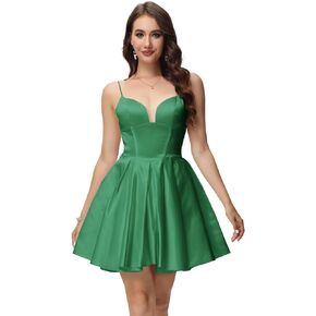 SUOLUOS Women's Satin Homecoming Dresses for Teens 2023 Short Prom Dresses with Pockets