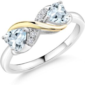 925 Sterling Silver and 10K Yellow Gold Sky Blue Aquamarine and White Lab Grown Diamond Ring For Women (0.87 Cttw, Heart Shape 5MM, Gemstone Birthstone, Available In Size 7, 8, 9, 10, 11, 12, 13)