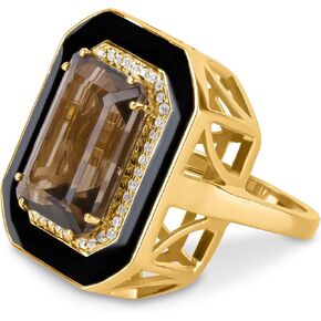 MAX + STONE Big Octagon Shape Gemstone Rings for Women with Enamel and Caged Basket | 14k Gold over Sterling Silver Hypoallergenic Statement Rings in Size 7