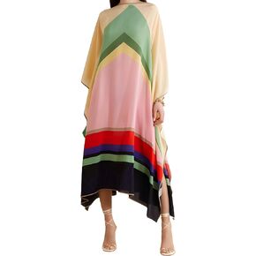 FIDROX Party Wear Calf Length Free Size Women Modest Wear Women Soft Satin Silk Crepe Printed Kaftan Dresses for Women.(Multicolor)