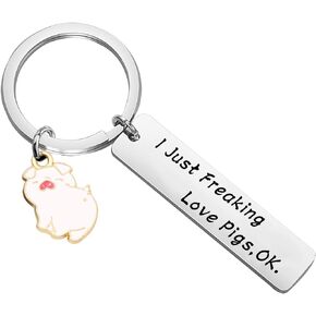 LQRI Pig Jewelry Pink Pig Charm Keychain Pig Gift I Just Freaking Love Pigs Okay Keychain Pig Lover Gift Pig Mom Gift