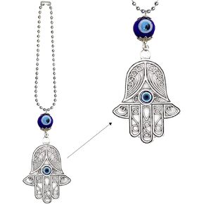 LUCKBOOSTIUM - Evil Eye in an Ornate Hamsa Hand Pendant on a Chain With Evil Eye Bead, for Happiness, Luck, Health, Power, Décor Car, Office, Home, Great Gift