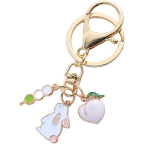 Fuqimanman2020 Cute Metal Rabbit Keychain Pink Red Drop Oil Cherry Blossom Rabbit Keychain for Women Girls Gift