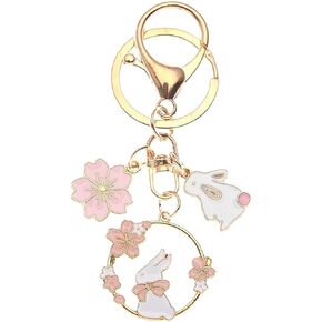 Fuqimanman2020 Cute Metal Rabbit Keychain Pink Red Drop Oil Cherry Blossom Rabbit Keychain for Women Girls Gift in Kuwait