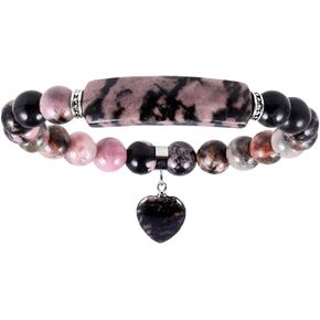 SUNYIK Handmade Love Heart Stone Bracelets for Women Men, Natural Crystal Bar Curved Bead Stretch Bracelet for Unisex