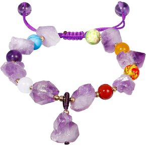 Jewever 7 Chakra with Raw Amethyst Crystal Bracelet for Women Crystals and Healing Stones Beaded Bracelets Jewelry for Women Adjustable