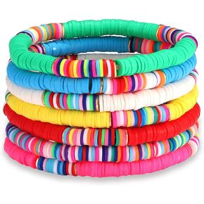 Heishi Surfer Bracelets Stackable Colorful African Vinyl Disc 6mm Beads Stretch Bracelets Vsco Boho Summer Beach Jewelry for Women Girls