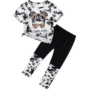 DONWEN Girls Clothes Tie Dye Outfits,2 Piece Girl Sweatsuit Graphic Short Sleeve Tops Long Pants Summer Clothes for Girls