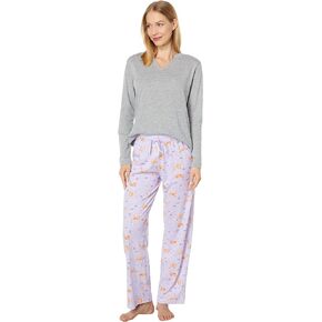 Karen Neuburger Petite Long Sleeve Split-Neck Tee PJ Set