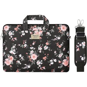 MOSISO Laptop Shoulder Bag Compatible with MacBook Pro 16 inch 2022 2021 M1 Pro/Max A2485/2019-2020 A2141/Pro 15 A1398, 15-15.6 inch Notebook, Weigela Florida Carrying Briefcase with Belt, Black